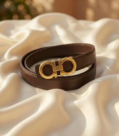 Salvatore Ferragamo women's brown leather belt with gold Gancini buckle (1)