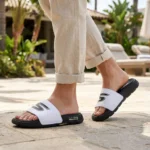 Skechers Hyper Burst Recovery slides in black and white featuring Goodyear rubber outsole and contoured footbed (5)