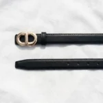 Slim Black Leather Belt for Women with Gold Toned Oval Buckle (3)