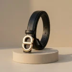 Slim Black Leather Belt for Women with Gold Toned Oval Buckle (4)