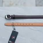 Slim Dark Brown Leather Women's Belt with Silver C Logo Buckle (2)