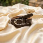 Slim Dark Brown Leather Women's Belt with Silver C Logo Buckle (3)