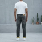 Slim Fit Charcoal Grey Washed Men's Denim Jeans with Gold Cuffed Hem (3)