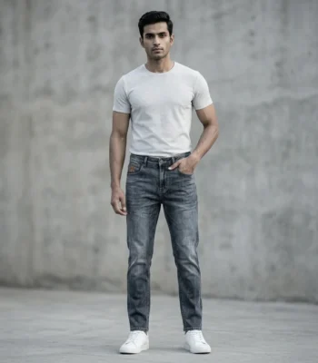 Slim Fit Dark Grey Acid Wash Men’s Denim Jeans (6)