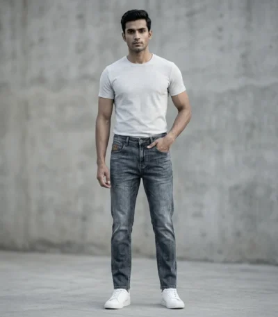 Slim Fit Dark Grey Acid Wash Men’s Denim Jeans (6)