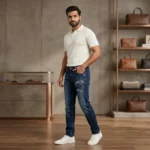 Slim Fit Dark Indigo Men's Denim Jeans with Christian Dior Atelier Paris Embroidery (2)