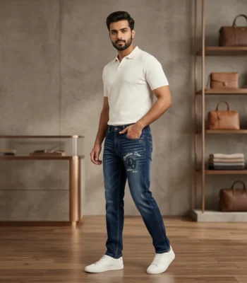 Slim Fit Dark Indigo Men's Denim Jeans with Christian Dior Atelier Paris Embroidery (2)