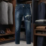 Slim Fit Dark Indigo Men's Denim Jeans with Christian Dior Atelier Paris Embroidery (3)