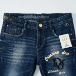 Slim Fit Dark Indigo Men's Denim Jeans with Christian Dior Atelier Paris Embroidery (4)