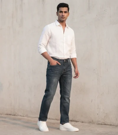 Slim Fit Dark Indigo Men's Jeans with Contrast Stitching (3)