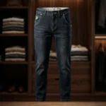 Slim Fit Dark Indigo Men's Jeans with Contrast Stitching (4)