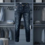 Slim Fit Dark Wash Louis Vuitton Men’s Denim Jeans with Distressed Detail (2)