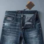 Slim Fit Dark Wash Louis Vuitton Men’s Denim Jeans with Distressed Detail (3)