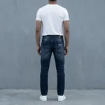 Slim Fit Dark Wash Louis Vuitton Men’s Denim Jeans with Distressed Detail (4)