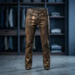 Slim Fit Men's Bronze Metallic Coated Denim Jeans with Distressed Gold Texture (2)
