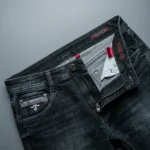 Slim Fit Men's Gucci Black Washed Denim Jeans with Red Branding (1)