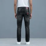 Slim Fit Men's Gucci Black Washed Denim Jeans with Red Branding (2)