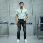 Slim Fit Men's Gucci Black Washed Denim Jeans with Red Branding (3)