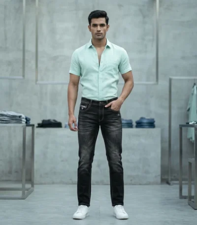 Slim Fit Men's Gucci Black Washed Denim Jeans with Red Branding (3)