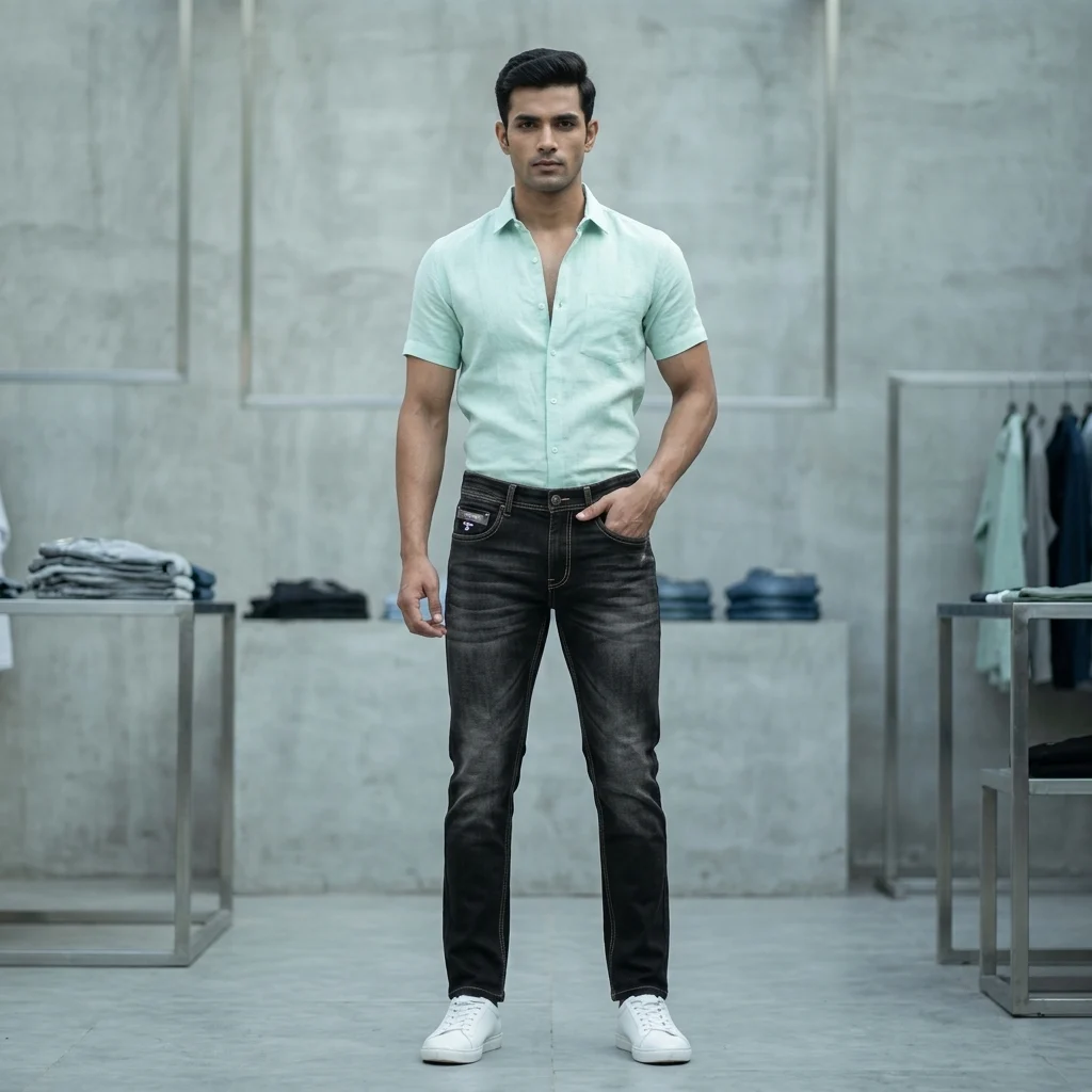 Slim Fit Men's Gucci Black Washed Denim Jeans with Red Branding (3)