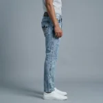 Slim Fit Men's Light Blue Acid Wash Denim Jeans with Gold Branding (4)