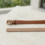 Slim Tan Leather Women's Belt with Gold Double G Buckle (3)