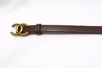Slim brown leather women's belt with antique gold CC interlocking buckle (2)