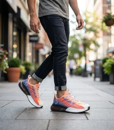 Versace Men’s orange and blue gradient sneakers with translucent TPU cage and white chunky sole (3)