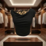 Woman wearing a premium black off shoulder top (6)