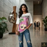 Women's Aurora Fashions white oversized t shirt with pink beaded bunny graphic and colorful motivational text on back (1)