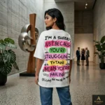 Women's Aurora Fashions white oversized t shirt with pink beaded bunny graphic and colorful motivational text on back (5)