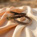 Women's Brown Leather Belt with Gold V Logo Buckle (2)