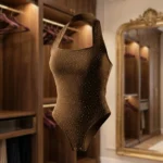 Women’s Brown Polka Dot Halter Neck Bodysuit with Square Neckline (3)