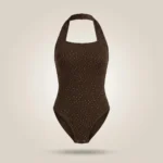 Women’s Brown Polka Dot Halter Neck Bodysuit with Square Neckline (5)