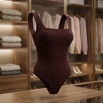 Women’s Burgundy Square Neck Bodysuit with Silver Rhinestone Embellishment (3)