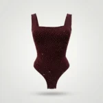 Women’s Burgundy Square Neck Bodysuit with Silver Rhinestone Embellishment (7)