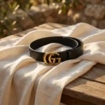Women's Gucci Double G antique gold buckle black leather belt (2)