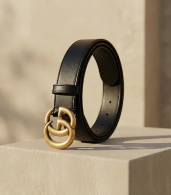 Women's Gucci Double G antique gold buckle black leather belt (3)