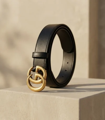 Women's Gucci Double G antique gold buckle black leather belt (3)