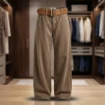 Women’s High Waisted Wide Leg Cotton Trousers in Earthy Brown (1)