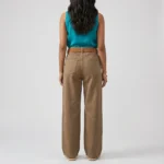 Women’s High Waisted Wide Leg Cotton Trousers in Earthy Brown (4)
