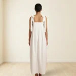 Women's Korean Style Pink and White Two Tone Parachute Maxi Dress with Tie Up Shoulder Ribbon (3)