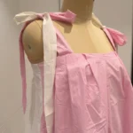 Women's Korean Style Pink and White Two Tone Parachute Maxi Dress with Tie Up Shoulder Ribbon (4)