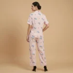 Women’s Pink Gingham Pajama Set with Puppy Print, Short Sleeve Notched Lapel Top and Full Length Trousers (2)