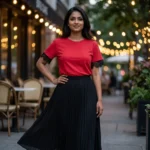 Women's Red Lace Trimmed Backless Top with Black Eyelash Lace Details (2)