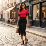 Women's Red Lace Trimmed Backless Top with Black Eyelash Lace Details (3)