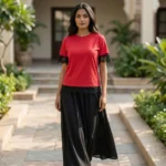 Women's Red Lace Trimmed Backless Top with Black Eyelash Lace Details (5)