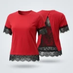 Women's Red Lace Trimmed Backless Top with Black Eyelash Lace Details (7)