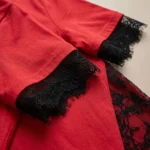 Women's Red Lace Trimmed Backless Top with Black Eyelash Lace Details (8)