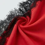 Women's Red Lace Trimmed Backless Top with Black Eyelash Lace Details (9)